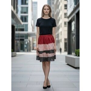 Chan Luu Tiered Silk Colorblock Skirt Womens S Multicolor Boho Ruffle Romantic